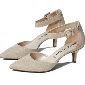 Anne Klein Women's Gold Ankle Strap Kitten Heels Size 6.5 Party Wedding Guest